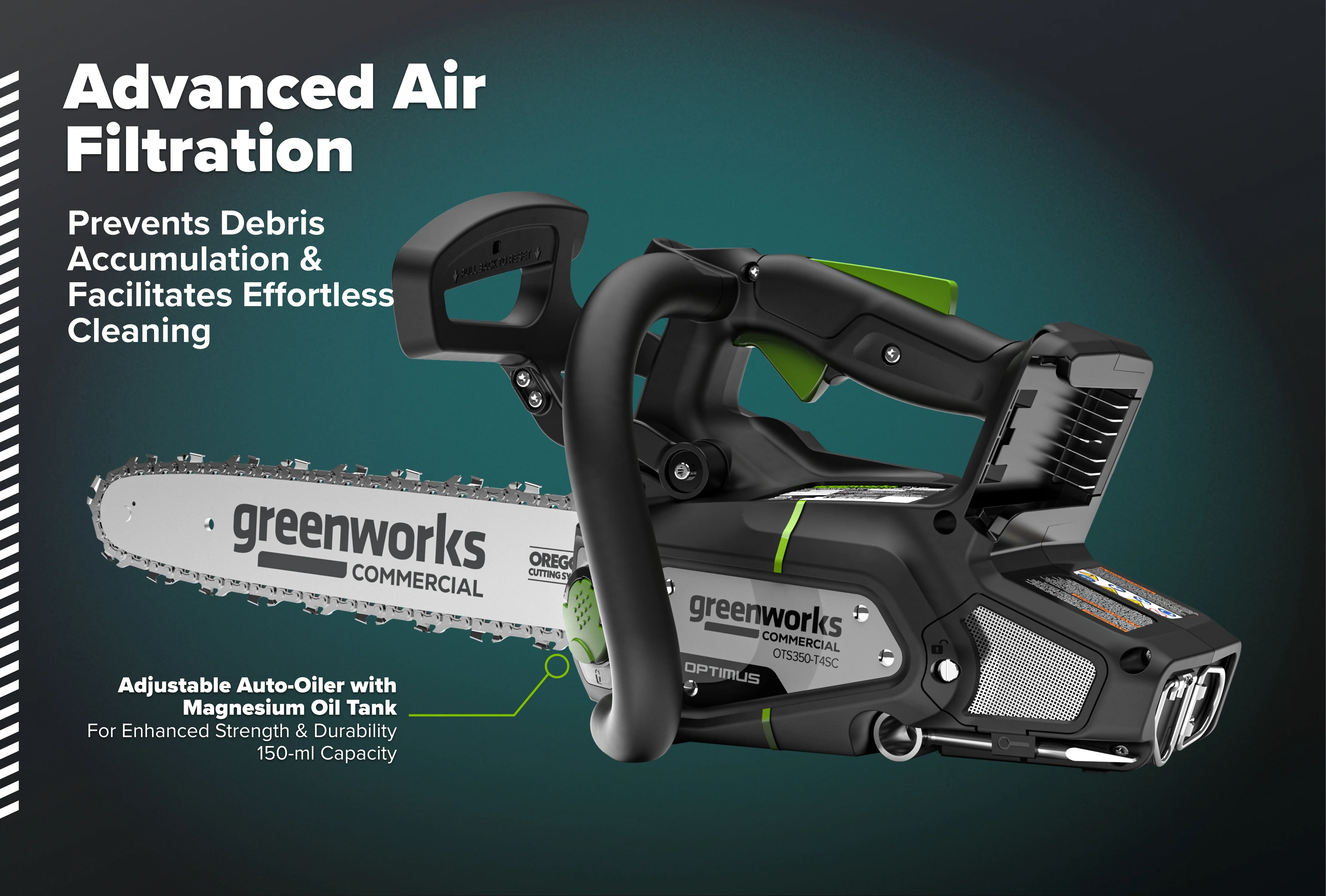 48V 12" Top-Handle Chainsaw Powerhead, 48V 4 Ah Battery, 5A Charger | OTS350-T4SC-12 - Image 5