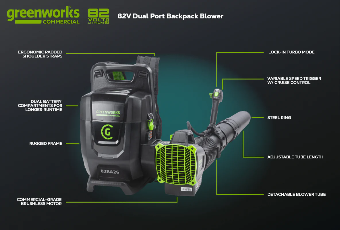 82V Dual Port Backpack Blower with Two 5Ah Batteries and Dual Port Charger | 82BA26-52DP - Image 10