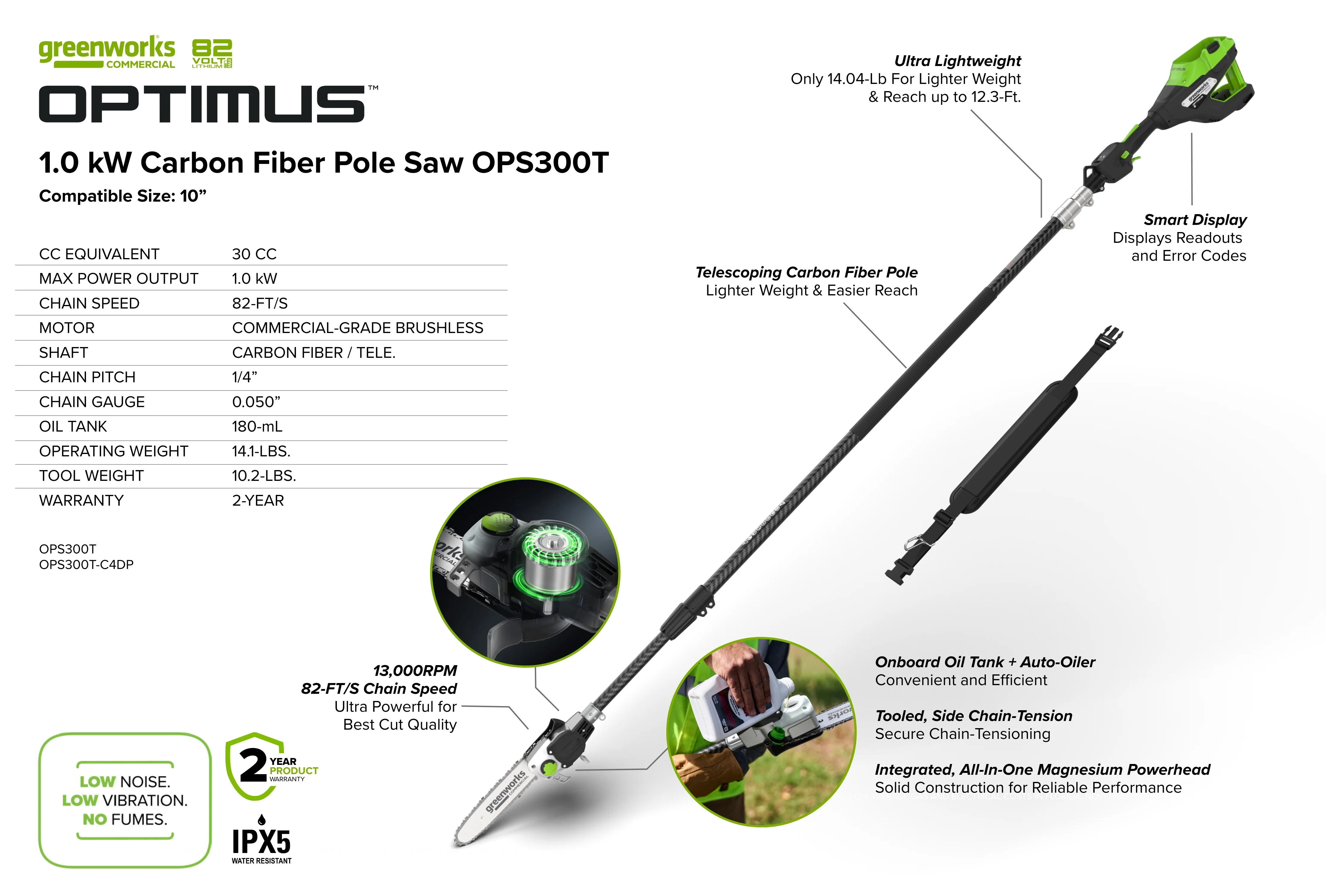 82V OPTIMUS 10" Polesaw with Carbon Fiber Shaft  | OPS300T - Image 10