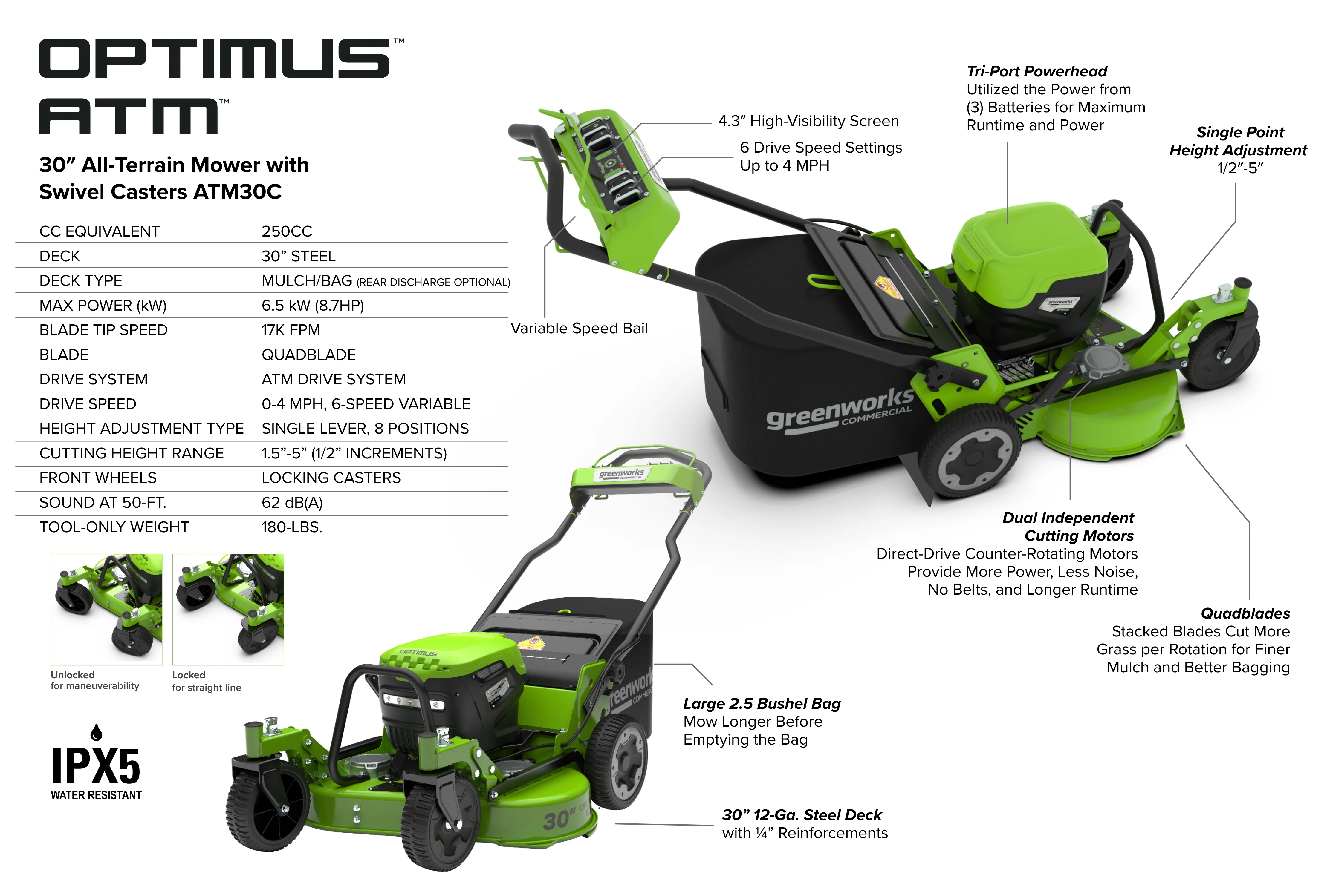 82V OPTIMUS ATM 30" Self-propelled Mower with (3) CORE530 Batteries and DP Charger| ATM30C-C5DP - Image 15